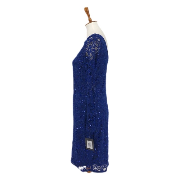 MARINA Cobalt Blue Long Sleeve Lace Scoop Back - Picture 3 of 9